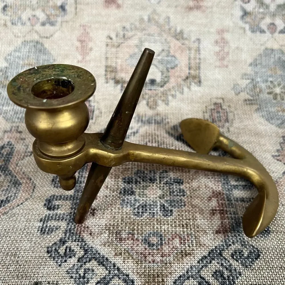 Vintage 60s Brass Anchor Candlestick Coastal‎ Nautical Decor